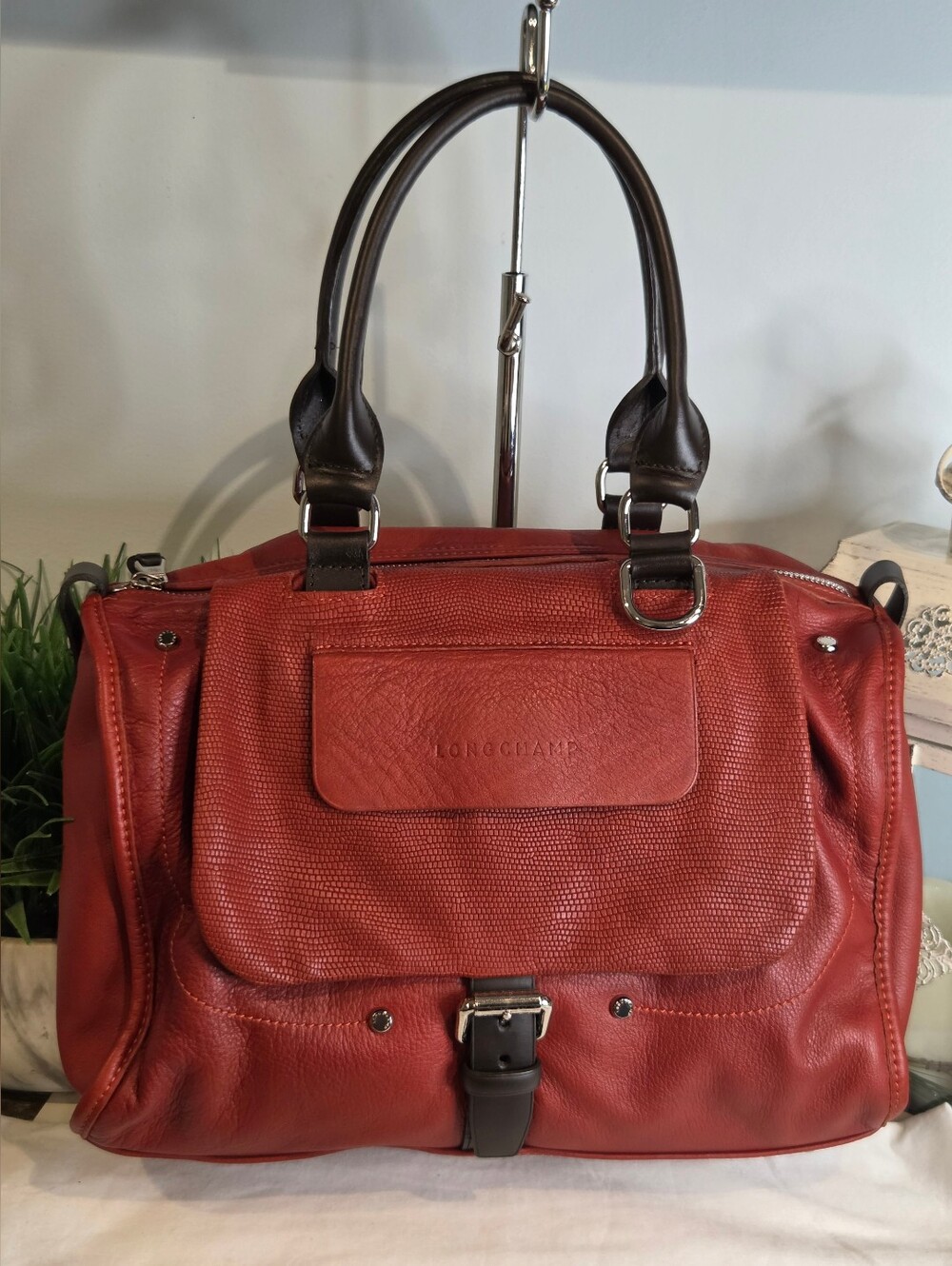 Longchamp Balzane Red Leather Satchel Top Handle Handbag – EUC with Dust Bag